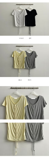 ロールノーズリングプリーツシャーリング半袖Tシャツ / Roll nose ring pleated shirring short sleeve T-shirt