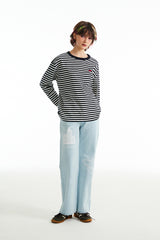 チェリーストライプロングスリーブTシャツ／CHERRY STRIPE LONG SLEEVE T-SHIRT [SALMON PINK]
