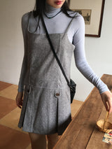 Ant herringbone wool pleated mini dress