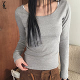 オールディベーシックプレーンディープUネックインナー長袖Tシャツ