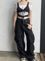 レイヤードストラップホールリボントップ / Layered Strap Hole Ribbon Top