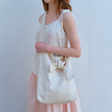 リボンポイントエコバッグ / RIBBON POINTED ECO BAG, CREAM