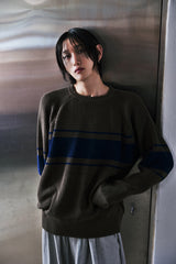 COLOR-LINE 7G KNIT CREW-NECK (Khaki) / カラーラインニットクルーネック