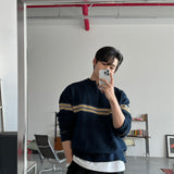 LMN Curve Arrow Henley Neck Knitwear (4 colors)