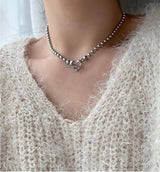 cho ボールチェーンハートボールドデイリールックチョーカーショートネックレス / cho Ball Chain Heart Bold Daily Look Choker Short Necklace