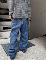 クラックウォッシングデニムパンツ/No.9625 crack wasing wide denim PT