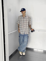 No.0305 S linen check half SHIRT (3color)