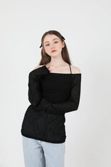 シースルーバックスリットロングスリーブニット / See-Throught Back Slit Long Sleeve Knit Black