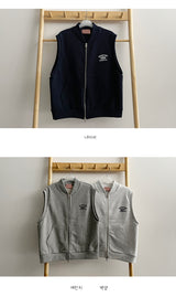 Time Embroidery Two-Way Vest Zip-Up