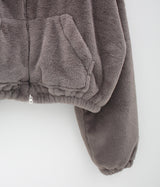 キルテッドミンククロップフードジップアップ/Quilted mink crop hood zip-up (3color)