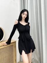 キラホルターオフスリットミニワンピース/793. Kira halter off slit mini ops (2color)