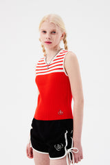 スモールチェリーストライプニットベスト / SMALL CHERRY STRIPE KNIT VEST [RED]