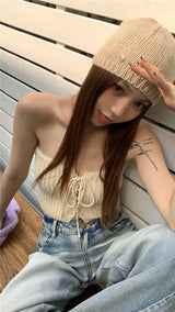 レイヤードニットチューブトップ / layered knit tube top