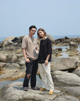 オーバーサイズ フィッシュネット ディテール SS スウェット / OVERSIZED FISHNET DETAIL SS SWEATER BEIGE