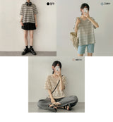 スタイライン柄Vネックニット半袖Tシャツ