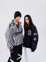 BSR2223FWJK008 STRIPE LOGO PADDING JUMPER WHITE BLACK