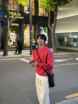 コットンワンタックバンドウエストワイドパンツ / Cotton One Tuck Banded Waist Wide Pants (7 colors)