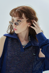 ホールカラーニット / hole collar knit_navy