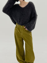 チャコールププVネックニット/Charcoal Pupu V-neck Knit