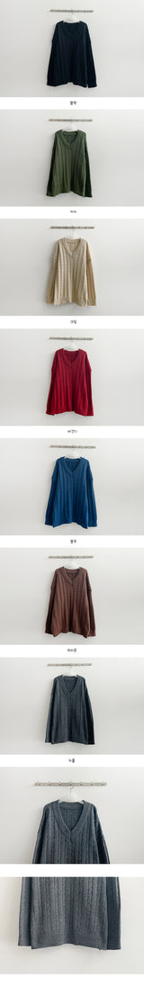 Litdum Soft Super Boxy Twisted V-neck Knitwear