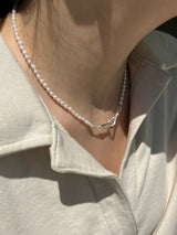 [92.5silver] hook pearl necklace