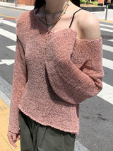 [5color]ジュエルサマーボートネック長袖ネットニット / Juel Summer Boat Neck Long Sleeve Net Knit