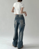 side-damaged denim pants