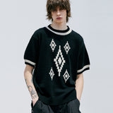 ナバジョパターンリンガーハーフニット / NAVAJO PATTERN RINGER HALF KNIT BLACK