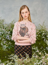 フラワーキャットレタリングスウェットシャツ / Flower Cat Lettering Sweatshirt (Pink)