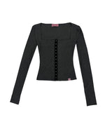 ココスクエアネックリブドボタントップ / PNF made Coco squarneck ribbed button top