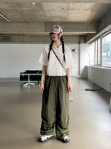 シャーリングストリング コットンクロップ 半袖シャツ /Gretel Shirring String Cotton Crop Short-Sleeve Shirt