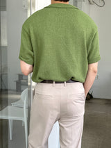 アンダーブックルオープンカラーショートスリーブニットウェア / Ander Bookle Open Collar Cool Short-Sleeved Knitwear (4 colors)