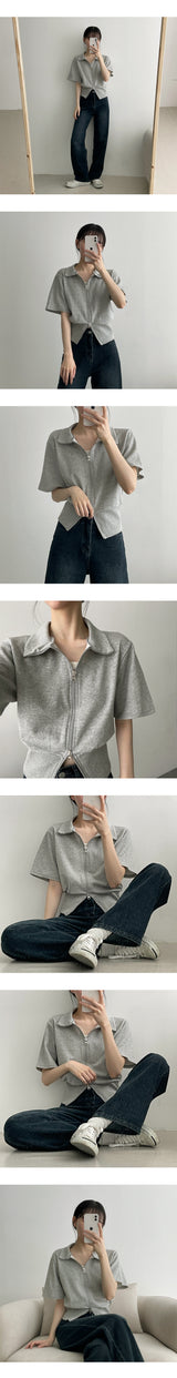 ロネットトゥーウェイカラーショートスリーブジップアップ / Lonet to Way Collar Short Sleeve Zip-up