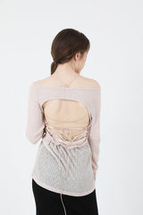 シースルーバックスリットロングスリーブニット / See-Throught Back Slit Long Sleeve Knit Beige