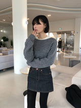 Layering boat neck short knit 