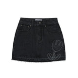 チェリープラネットデニムスカート / CHERRY PLANT DENIM SKIRT [BLACK]