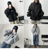Lee Know Fleece Lining Shirring Wrinkle Boxy Two Way Zip-Up Jumper