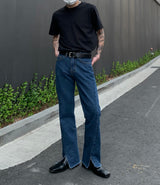 Slit Blue Boots-cut Jeans