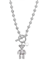 幸せなクマのネックレス - シルバー（シルバー) / Happy Bear Necklace - Silver (6613189001334)