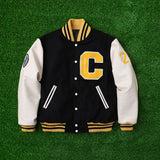 Big Patch Black Ivory Baseball Jacket / Varsity Jacket