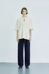 スクエアチェスト ジッパーアップ ポロニットTシャツ / square chest zipper-up polo knit t-shirt cream