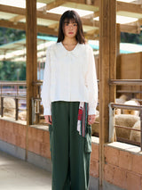 Frill Collar Ruffle-Tuck Blouse (2colors)