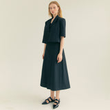 コットンプリーツAラインスカート / Cotton Pleats A-Line Long Skirt (Black)