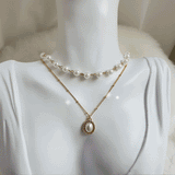 Elegant Layered Pearl Choker Necklace - Gold color