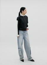 レイシングカラーマッチングレザージャケット / Racing color matching leather jacket (2color)