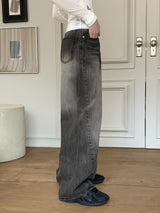 ウィサーウォッシングロングワイドデニムパンツ/ Whiser Washing Long Wide Denim Pants