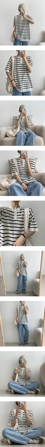 コティヘンリーネックラインモノクロナルニットウェア / Coty Henley neckline monoclonal knitwear