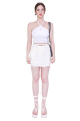 2ウェイホルタースパンクロップスリーブレストップ/2-way halter span crop sleeveless top (white)