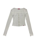 ココスクエアネックリブドボタントップ / PNF made Coco squarneck ribbed button top