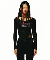 221-U-NECK ROSE RIBBON SLIT T-SHIRTS (6677540208758)